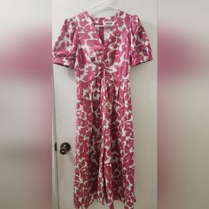 Diane Von Furstenberg Floral Pink Midi Dress, Size 8, Cotton.